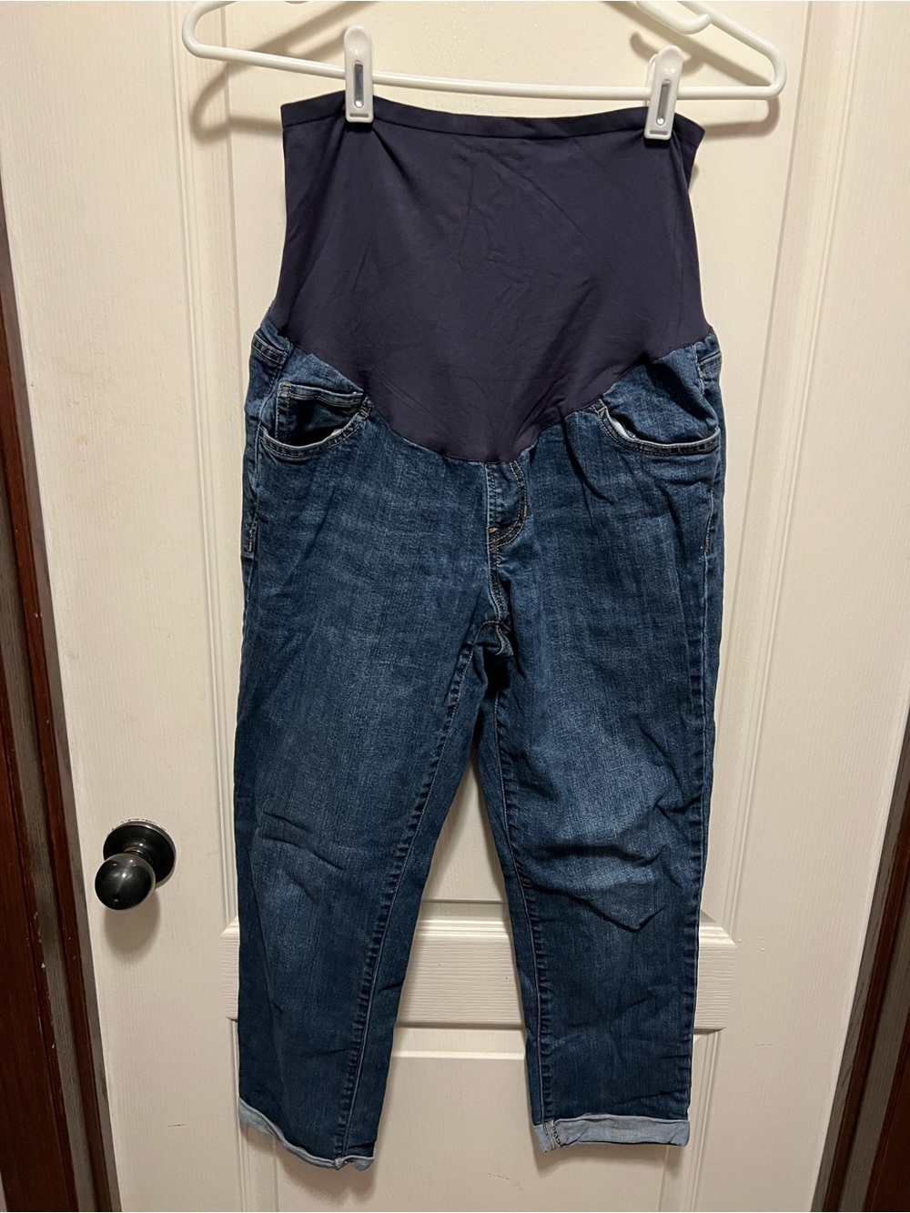 Old Navy Navy Overbump Maternity Cropped Jeans
